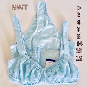NWT baby blue ice blue light blue lace silky thong bodysuit Danielle Bernstein